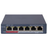 Hikvision DS-3E1106P-EI/M  Smart switch 4x 10/100 PoE; 2x 10/100 uplink, 45WSwitch umožňuje zobrazit topologii a stav sítě, dále přijímat alarmy zařízení v reálném čase, což výrazně snižuje náklady na síťový provoz a údržbu.Smart funkce Vizualizace topologie sítě Alarmy typu PUSH Monitoring stavu zařízení v reálném čase Správa šířky pásma Náhled trasování Rozpoznávání zařízení Náhled živého snímkuHardwarové funkce PoE porty: 4x 10/100Mbps RJ45 ports  Uplink porty: 2x 100Mbps RJ45 port Switching capacity: 14 Gbps Forwarding mode: Store-and-forward MAC address Table: 2 K PoE standard: IEEE802.3af, IEEE802.3at PoE Power: max. 45W Max Port Power -  30W Dosah až 300m na každý port (Extend mode ON, 10Mbps, CAT 5e) O