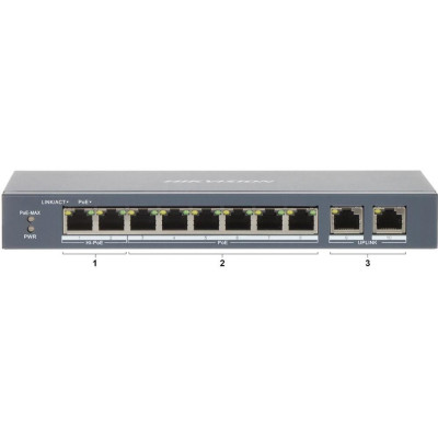 DS-3E1310HP-EI - Smart switch 8x100Mbps PoE (2xHi-PoE) + 2x Gb, 110W, dosah až 300m, IP40