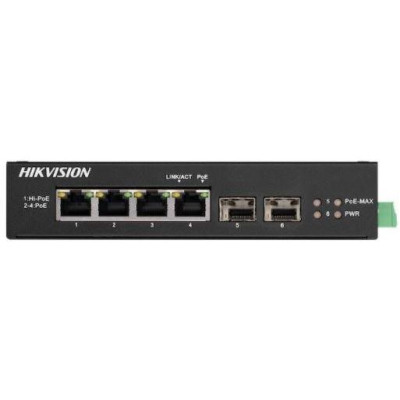DS-3T0506HP-E/HS - Průmyslový switch, 4x Gb PoE (1x Hi-PoE) + 2x Gb SFP, 60W, Super PoE