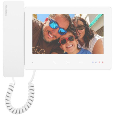 DS-KH7300EY-THE2/White - 2-žilový HD 7“ dotykový monitor se sluchátkem, bílý