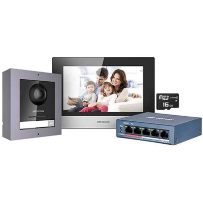 DS-KIS602(B) - Kit IP videotelefonu, bytový monitor + dveřní stanice + switch + microSD