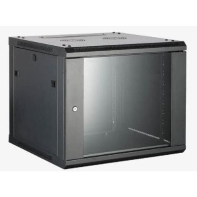 DS-XS6409-S/B - Rozvaděč nástěnný 9U, 600x450x500mm, dveře, sklo, černý
