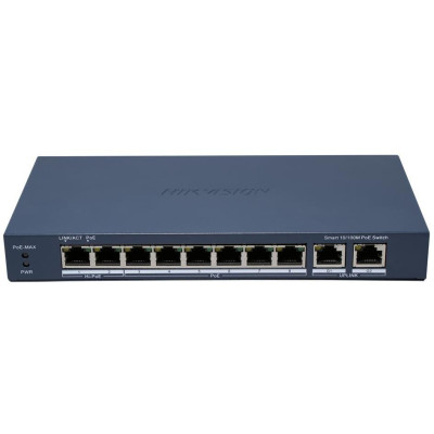 DS-3E1310HP-EI(B) - Smart switch 8x100Mbps PoE (2xHi-PoE) + 2x Gb, 110W, dosah až 300m, IP40