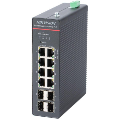 DS-3T1512HP-SI-8P4F - Průmyslový switch,  8x Gb Poe, 4x 1Gbit SFP uplink
