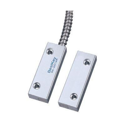 BS-2071AR - Kovový povrchový magnetický kontakt 50 x 17 x 9,8 mm, kabel v pancéřové hadici