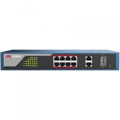 DS-3E1310P-E - Web managed switch 8x100TX PoE + 2x Gb Uplink Combo port, 123W, Super PoE - dosah až 250m