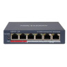 Hikvision DS-3E0106P-E/M(B) -&nbsp;Switch 4x 100TX PoE; 2x 100TX uplink, 35W, Super PoEHardwarové funkce&nbsp;	PoE porty: 4x 10/100Mbps RJ45,&nbsp;Uplink: 2x 100M Ethernet Port RJ45	Switching Capacity: 1,2Gbps	Max. Forwarding Rate: 0.89Mpps	High Priority Ports: Porty 1 + 2	Forwarding Mode: Store-and-forward	MAC Address Table: 2k	PoE Standard: IEEE802.3af, IEEE802.3at	PoE Power: max. 35W	Dosah až 300 m na 1.&nbsp;až 4.portu (Extend mode ON, 10Mbps, CAT 5e) - Super PoEOstatní parametry	Napájení: 54&nbsp;VDC, 0,92A; napájecí zdroj v balení	Spotřeba energie: max 50W	Přepěťová ochrana: 6KV	Pracovní teplota: 0°C až 40°C	Pracovní vlhkost: 5% - 95% , non-condensing	Hmotnost: 0.2kg	Materiál: kovová konstrukce s pasivní ventilací	Rozměry: 121&nbsp;x 83&nbsp;x 28mm