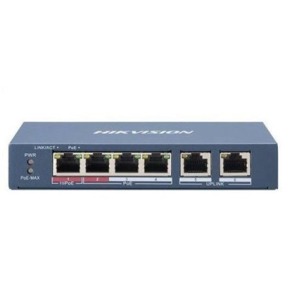 DS-3E1106HP-EI - Smart switch 1x 100TX HI-PoE + 3x 100TX PoE, 2x 100TX uplink, 60W, Super PoE