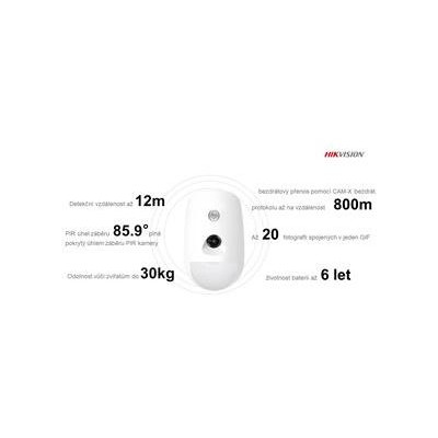 DS-PDPC12PF-EG2-WE - AX PRO bezdrátový PIRCAM detektor, PET imunita do 30kg, dosah 12m, vějíř, LED přísvit