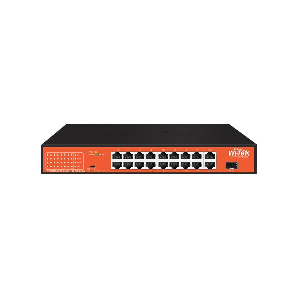 WI-PS518GH - 16FE + 1Combo SFP + 1GE PoE switch, 250m, 150W