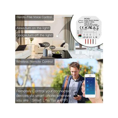 WM-104C-MS - 3 kanálový mini WiFi spínač elektrických spotřebičů, AC 90-250V, Total 10A