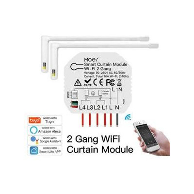 WM-108B-MS - 2 kanálový mini WiFi spínač posuvu závěsů nebo rolet,, AC 90-250V, Total 10A