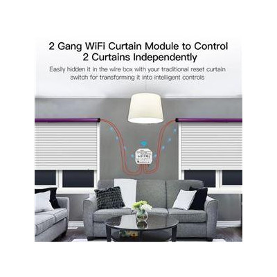 WM-108B-MS - 2 kanálový mini WiFi spínač posuvu závěsů nebo rolet,, AC 90-250V, Total 10A