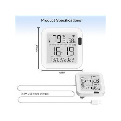 WSS-FL-TH16-WH-EN - Inteligentní senzor teploty a vlhkosti MOES WiFi s LCD obrazovkou
