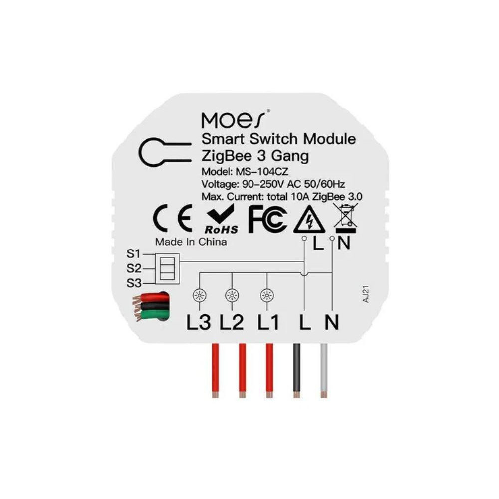 ZM-104C-MS - 3 kanálový mini Zigbeei spínač elektrických spotřebičů, AC 90-250V, 10A ZM-104C-MS - 3 kanálový mini Zigbeei spínač elektrických spotřebičů, AC 90-250V, 10A