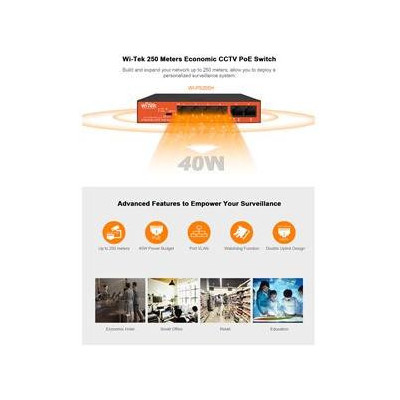 WI-PS205H V3 - 4FE + 2FE PoE switch, 250m, 40W